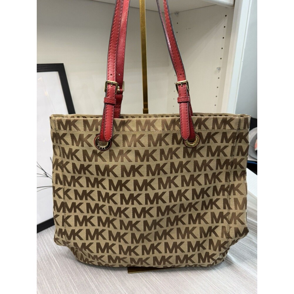 Michael Kors Jet set Large , Brown/Red canvas tote bag
